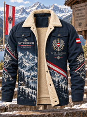 Herren-Jacke mit Langarm und Fleece-Futter, zum Gedenken an den Nationalfeiertag mit Aufdruck