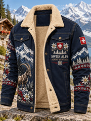 Herrenjacke mit Fleece-Innenfutter und alpinem Gedenkgrafikdruck