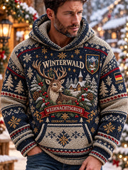 Grafischer Strickkapuzenpullover für Herren mit Weihnachtsmotiv