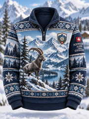 Herren-Winter-Sweatshirt mit Fleece-Innenfutter und Rollkragen, versehen mit einem grafischen Alpin-Design