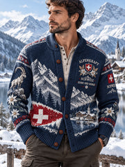 Herren-Strickcardigan mit alpenländischem Gedenkgrafikdruck