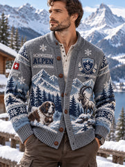 Herren-Strickcardigan mit alpenländischem Gedenkgrafikdruck