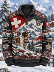 Herren-Winter-Sweatshirt mit Fleece-Innenfutter und Rollkragen, versehen mit einem grafischen Alpin-Design