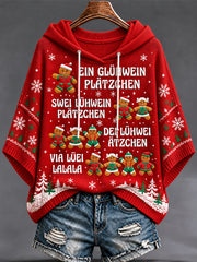 Weihnachts-Pullover mit Kapuze und Print für Damen