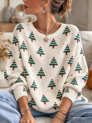 Weihnachtsbaum-Strickpullover für Damen mit Rundhalsausschnitt