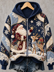 Weiblicher Weihnachts-Santa-Claus-Rentier-Kunstdruck-Zip-Up-Hoodie