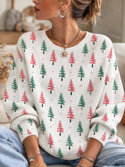 Weihnachtsbaum-Strickpullover für Damen mit Rundhalsausschnitt